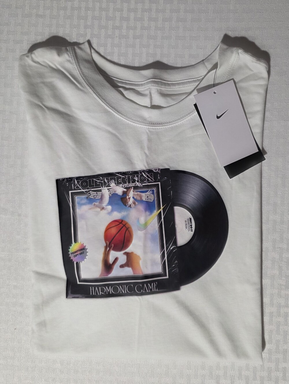 Nike White Mens Graphic Tee with Vinyl Basketball Art